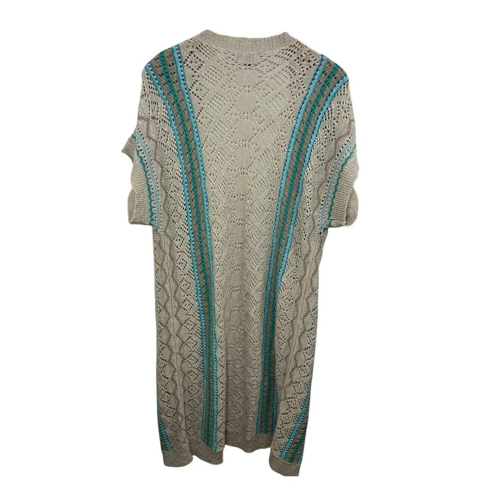 Crochet Duster Cardigan Festival Large Beige Hippie Short Sleeve Boho Lagenlook - Picture 2 of 8